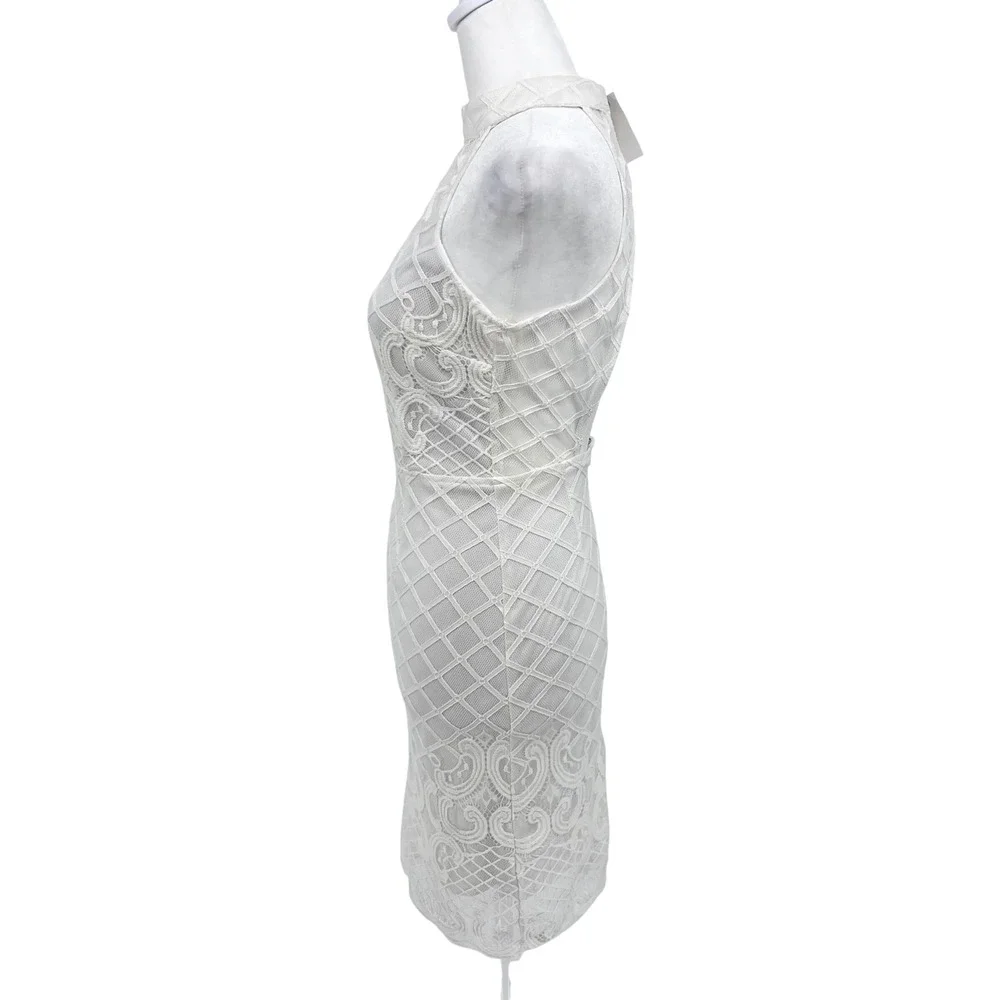 NWT Y2K Charlotte Russe Women's Juniors‎ Dress Small White Lace Mock Neck Boho